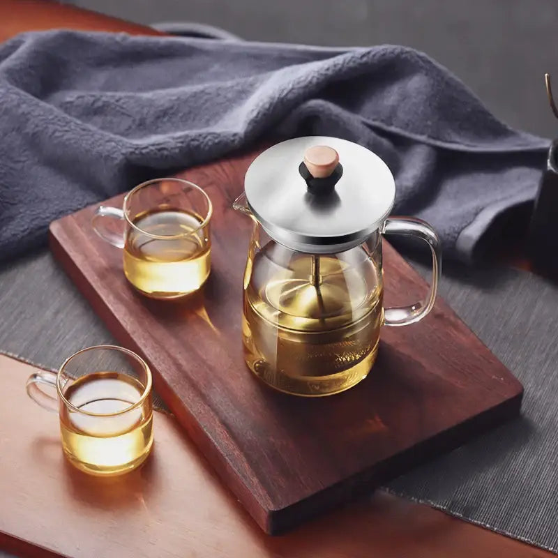 Kung fu style glass tea set with wooden knob dining room teaware