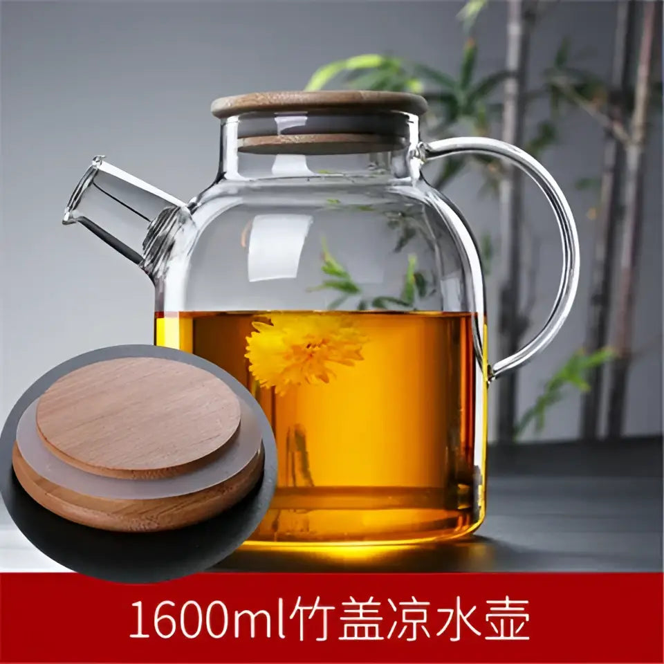 Minimalist glass teapot with wooden lid kitchen cold water jug