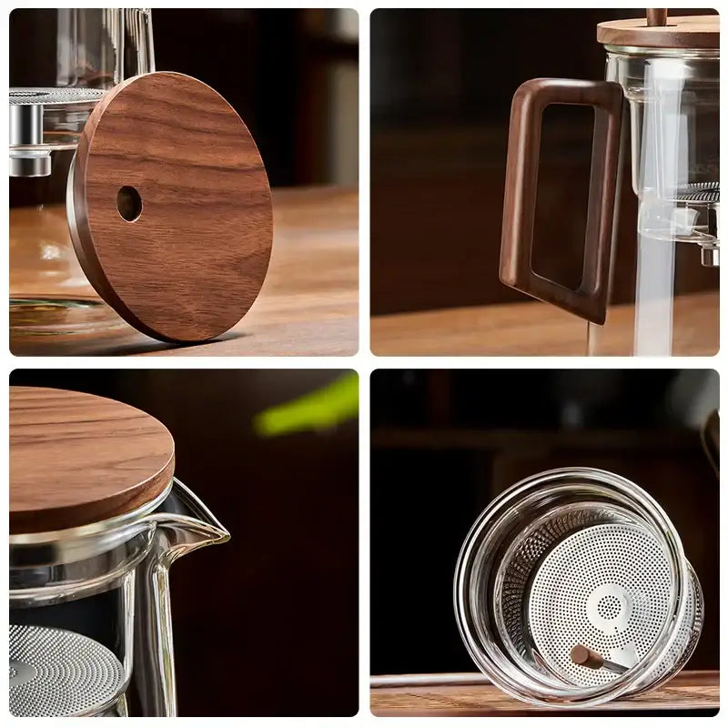 Modern glass teapot filter kettle with wood handle kitchen tea maker