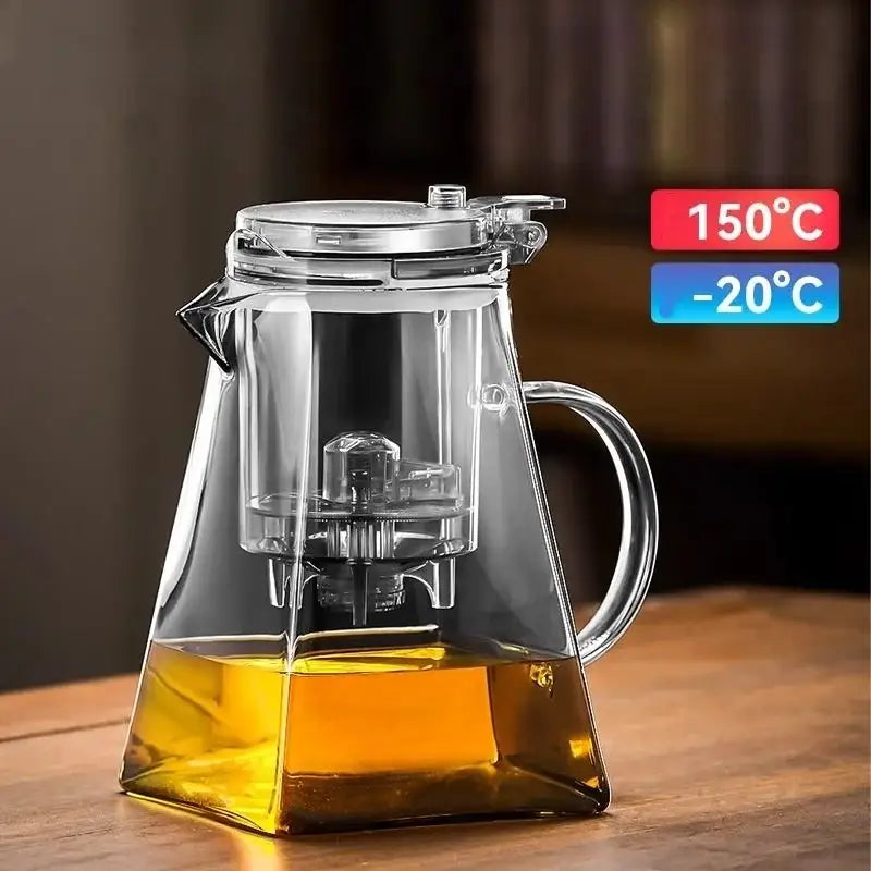 Modern clear glass teapot with silver filter – kitchen tea set