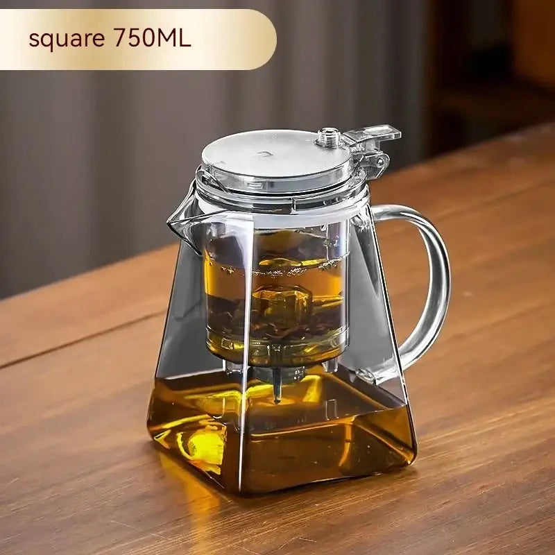 Modern clear glass teapot with silver filter – kitchen tea set