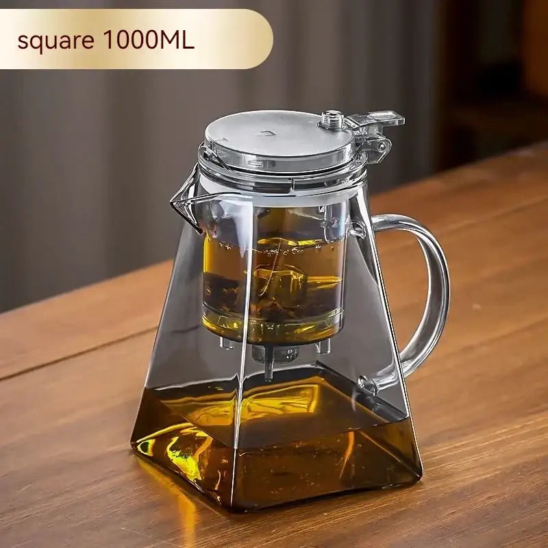 Modern clear glass teapot with silver filter – kitchen tea set