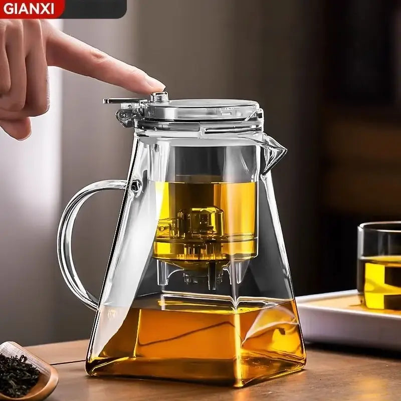 Modern clear glass teapot with silver filter – kitchen tea set