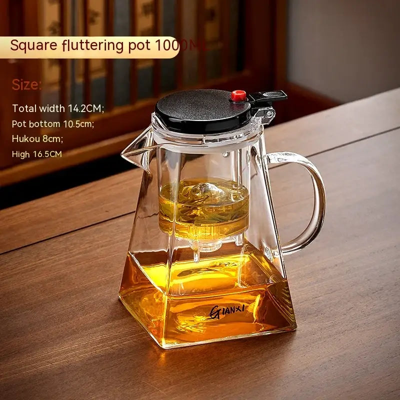 Modern clear glass teapot with silver filter – kitchen tea set