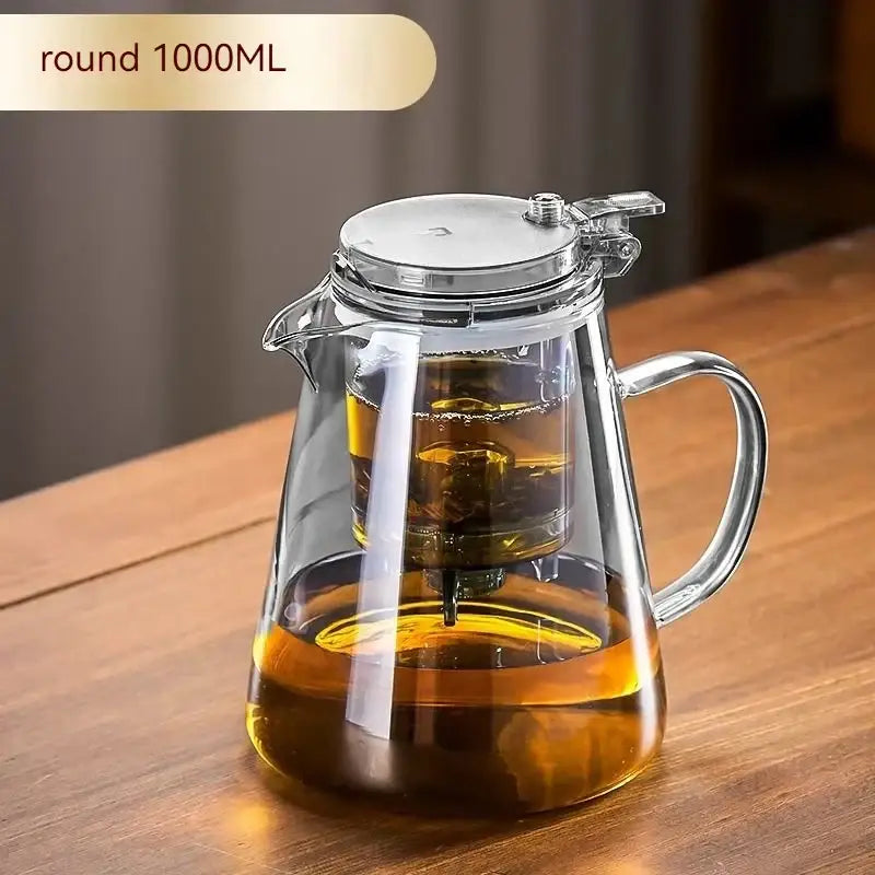 Modern clear glass teapot with silver filter – kitchen tea set
