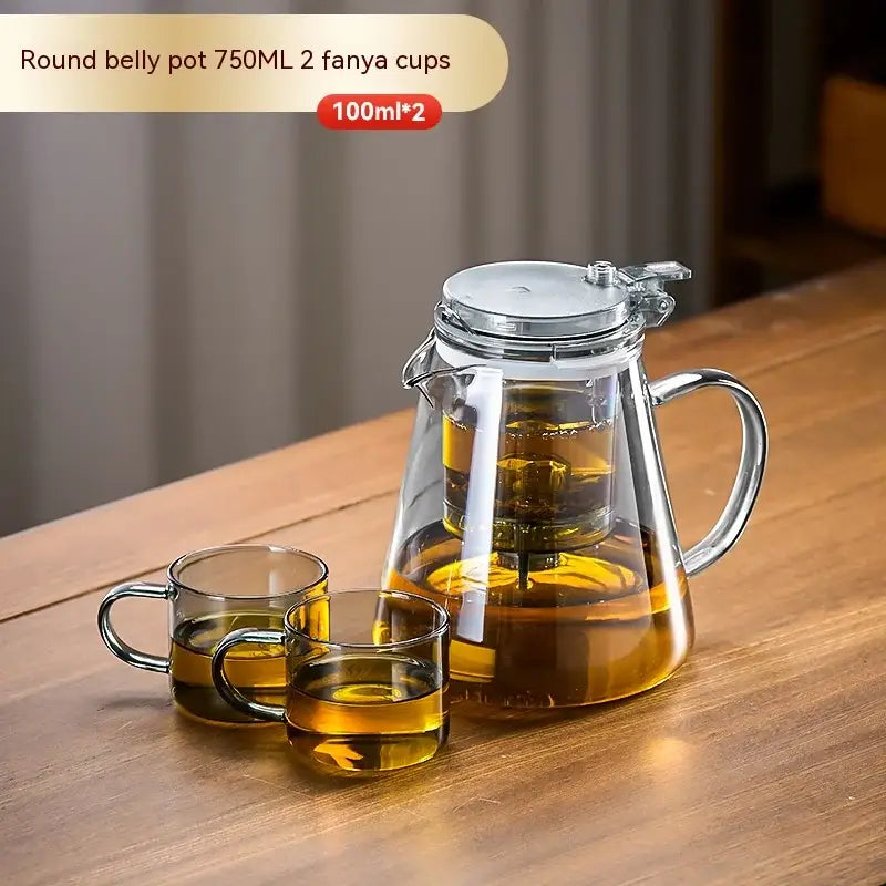 Modern clear glass teapot with silver filter – kitchen tea set