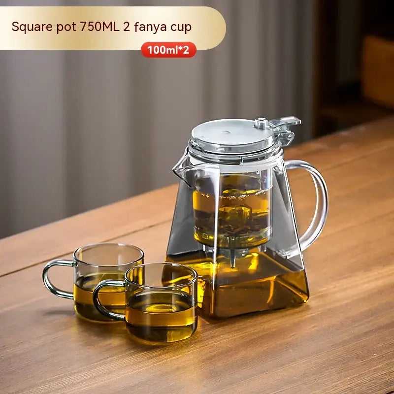 Modern clear glass teapot with silver filter – kitchen tea set