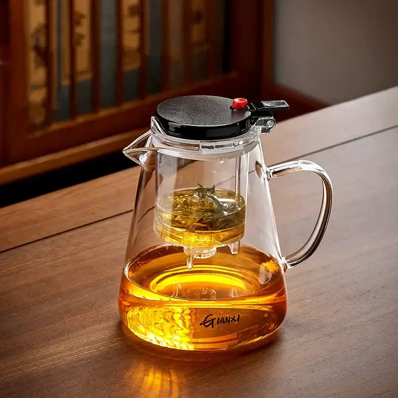 Modern clear glass teapot with infuser – kitchen tea maker