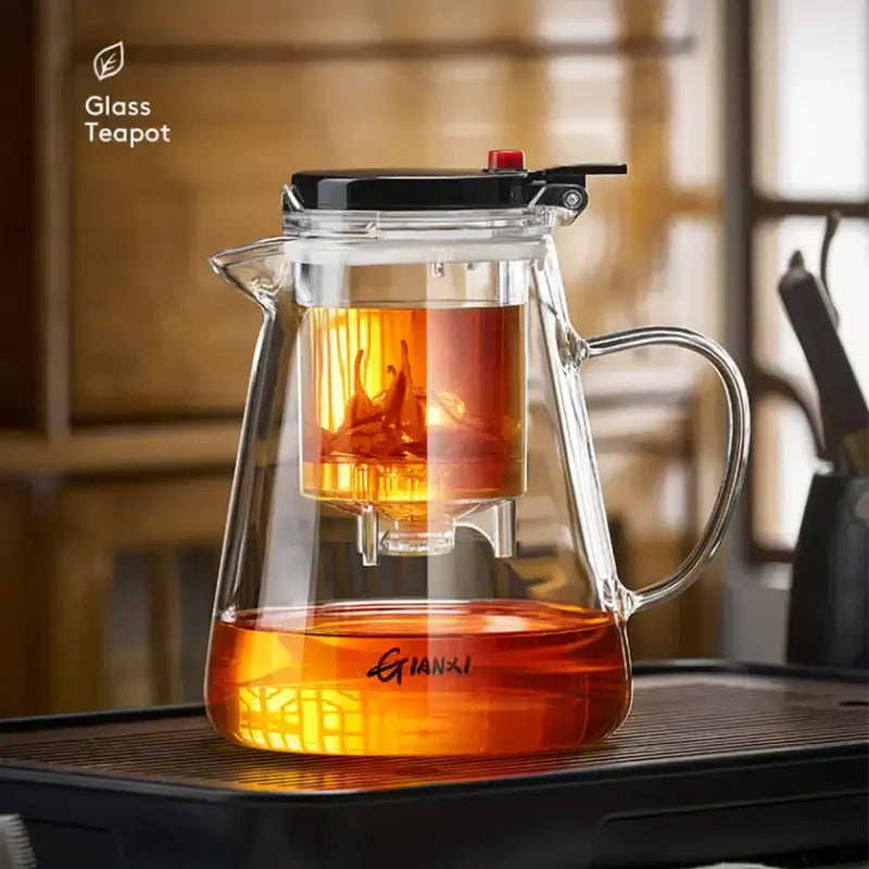 Modern clear glass teapot with infuser – kitchen tea maker