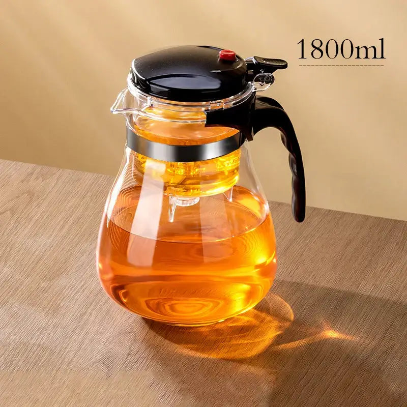 Modern glass teapot with one-button filter – kitchen glass pitcher
