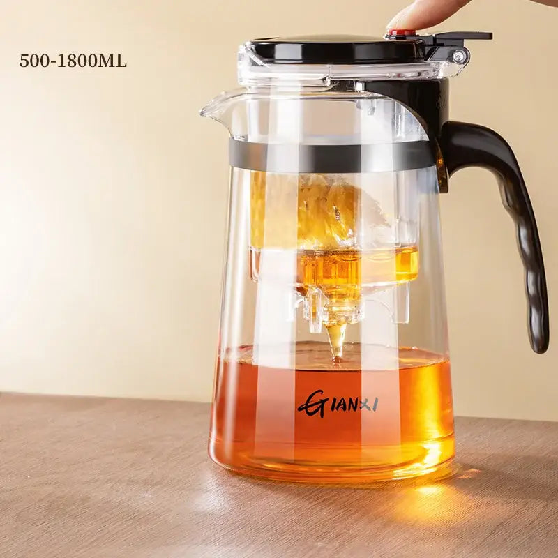 Modern glass teapot with one-button filter – kitchen glass pitcher