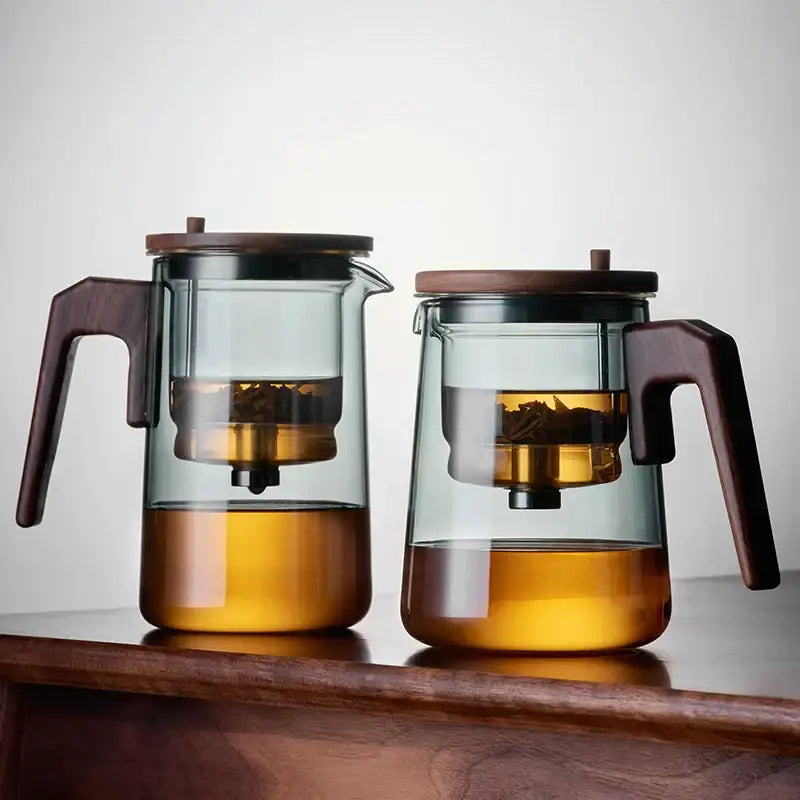 Modern glass teapot with wood handle – kitchen infuser kettle