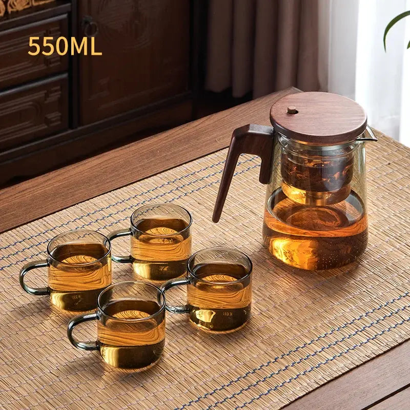 Modern glass teapot with wood handle – kitchen infuser kettle