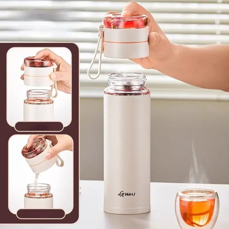Modern white decorbites glass thermos tea separation bottle office cup