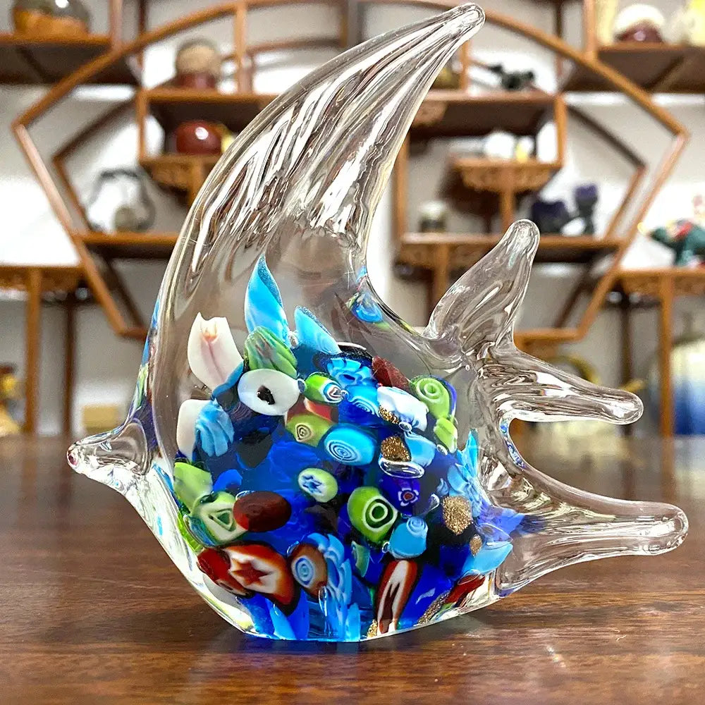 Vibrant red glass tropical fish figurines living room decor