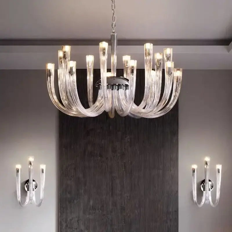 Modern chrome glass tube chandelier dining room acrylic arms