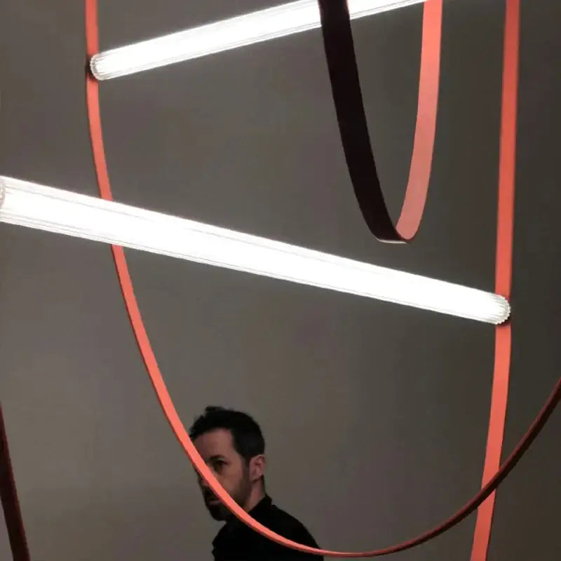 Modern leather wrapped copper tube pendant light living room