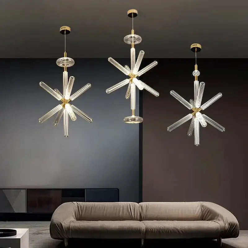 Modern brass glass tubes chandelier dining room pendant lamp