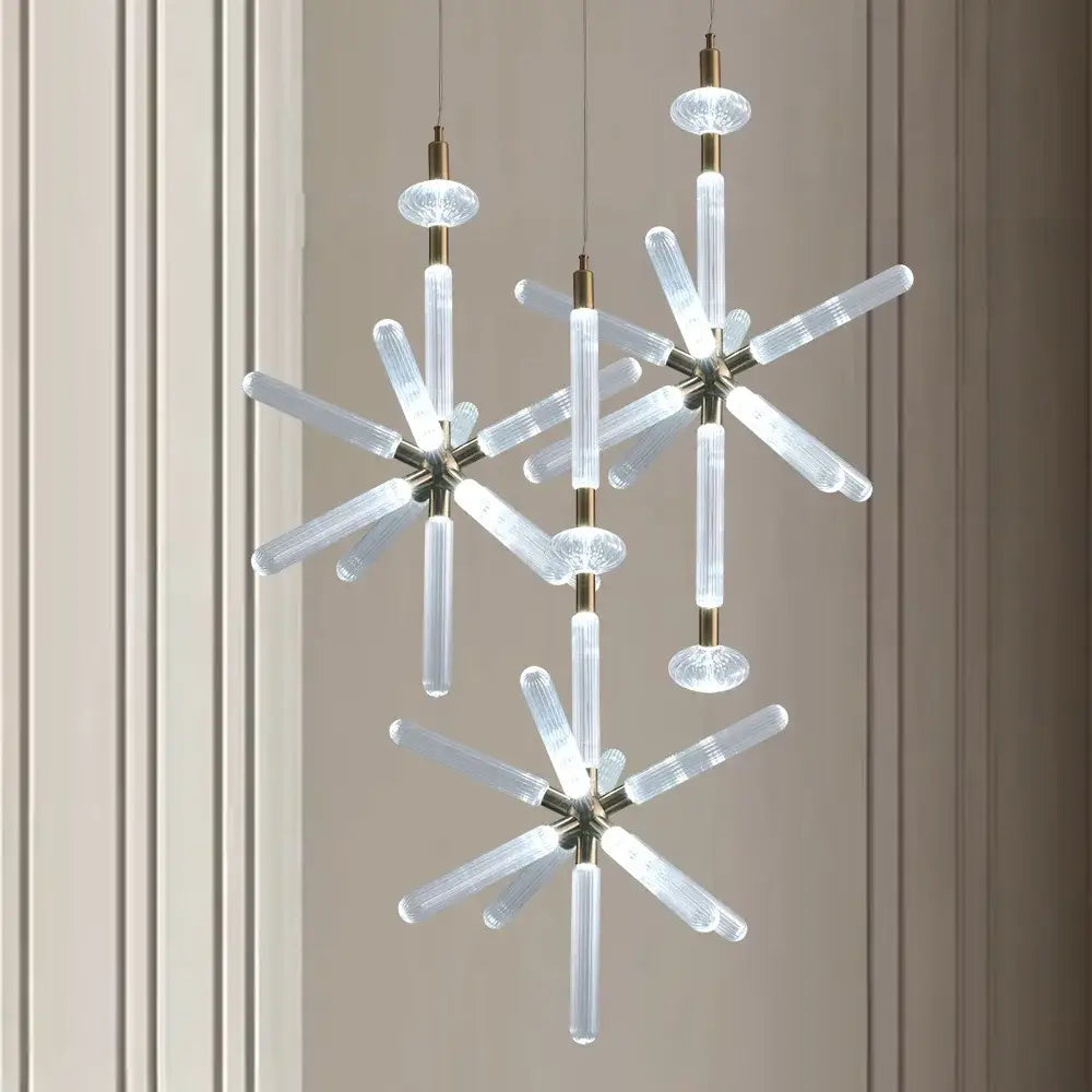 Modern brass glass tubes chandelier dining room pendant lamp