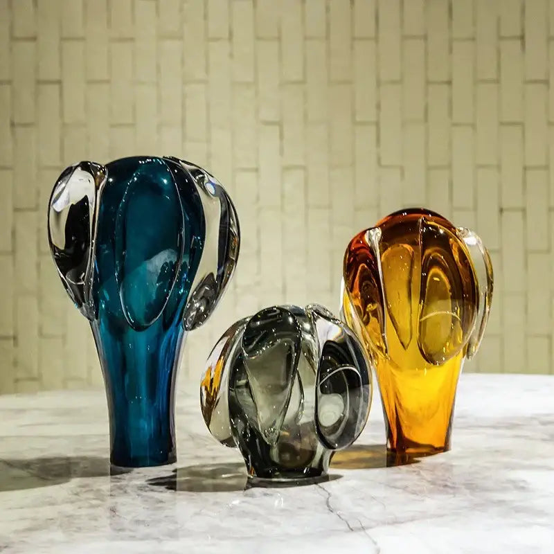 Modern blue and amber cactus decorbites glass vase living room decor