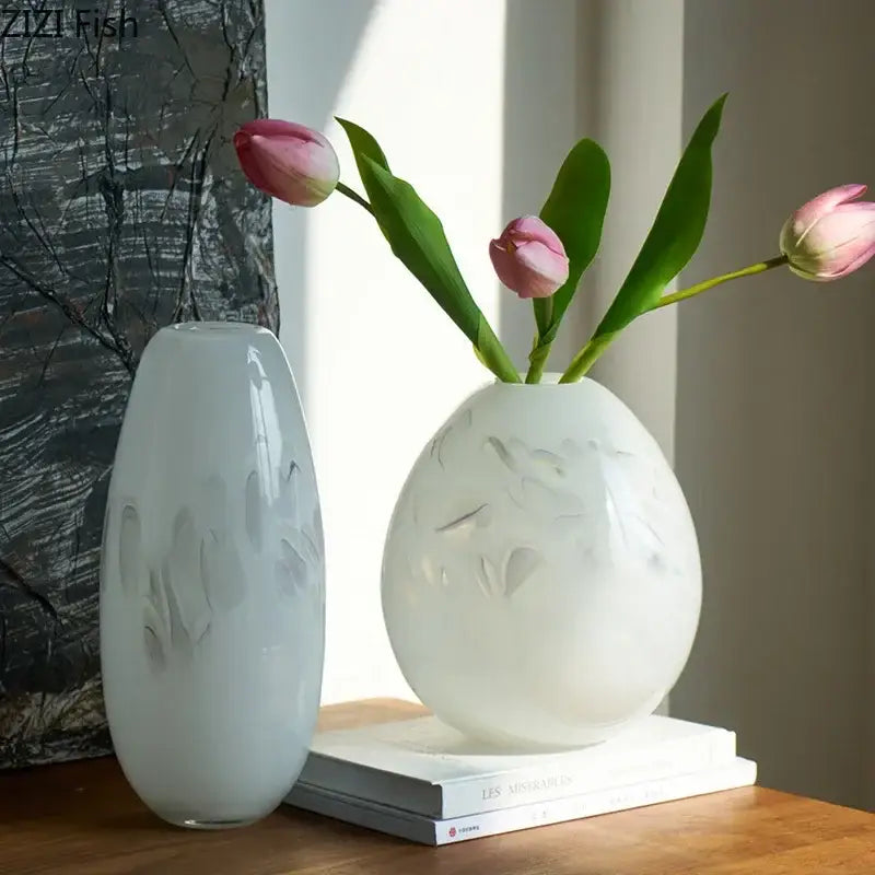 Modern white leaf ceramic glass vase living room table decor