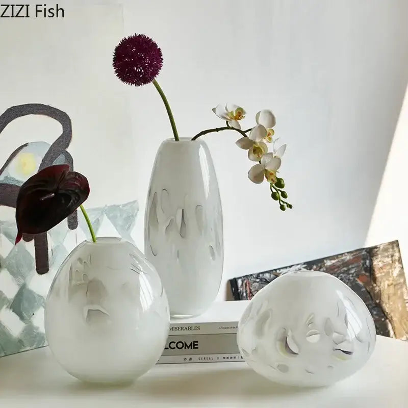 Modern white leaf ceramic glass vase living room table decor