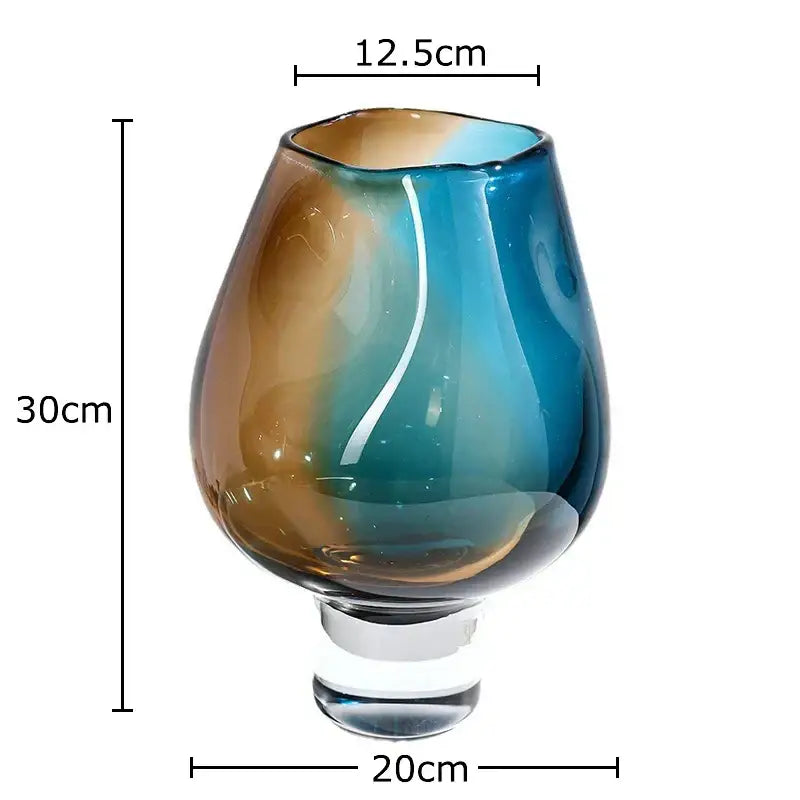 Amber & teal gradient glass vase hydroponics – living room decor