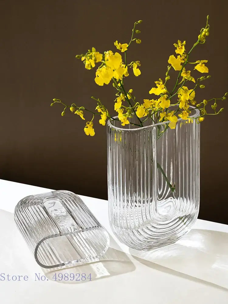 Modern ribbed gray glass vase living room flower arrangement decor