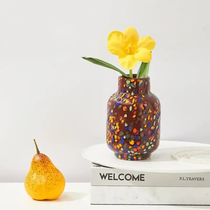 Colorful speckled glass vase living room hydroponic planter