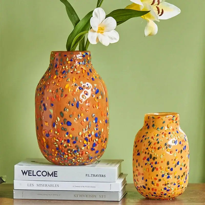 Colorful speckled glass vase living room hydroponic planter