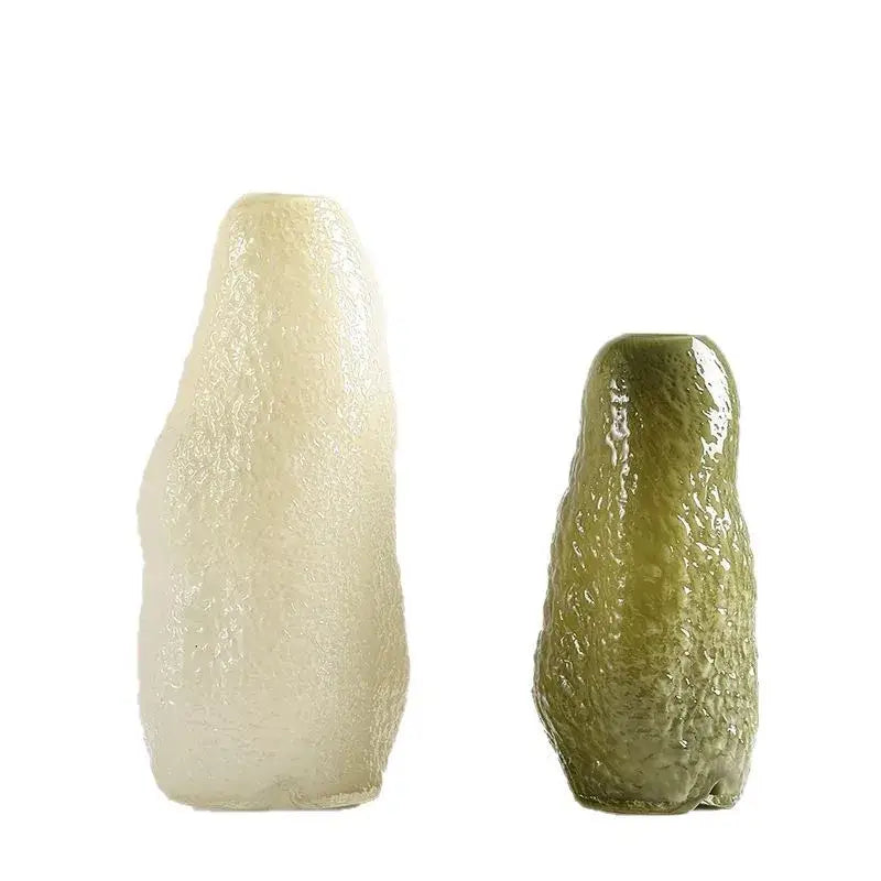 Textured olive beige and amber glass vase living room decor