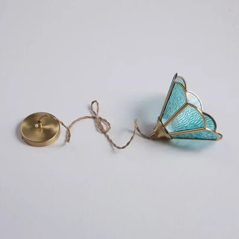Vintage amber & teal glass pendant lights kitchen chandelier