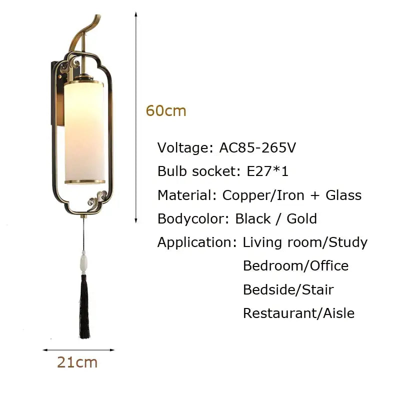 Ornate brass glass wall lamp for living room with frosted shade