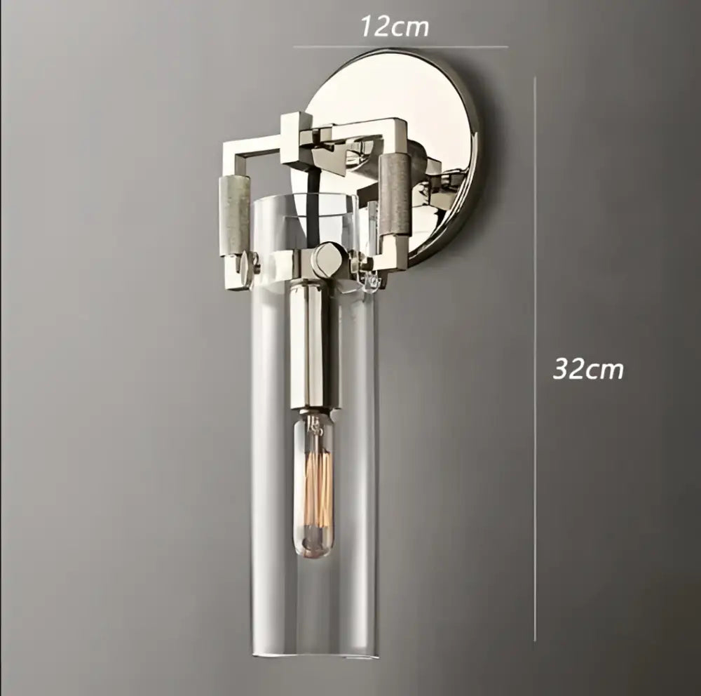 Industrial gold glass wall lamp for bedroom with exposed bulb