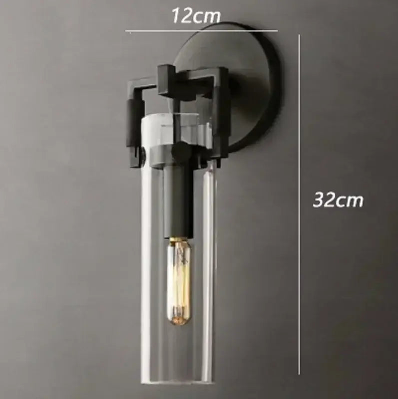 Industrial gold glass wall lamp for bedroom with exposed bulb