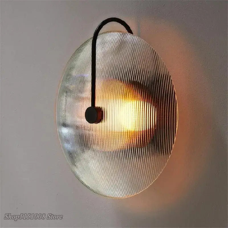 Minimalist black ribbed glass wall lamp for bedroom lighting
