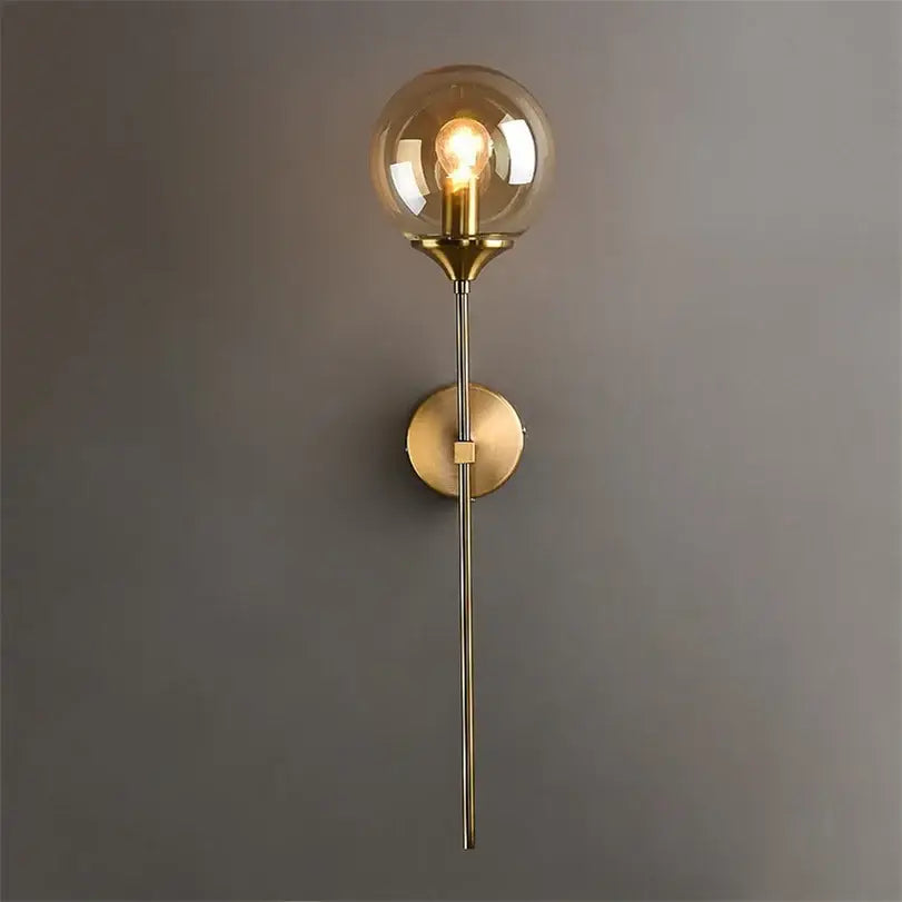 Modern brass and smoked glass wall lamp bedroom sconce