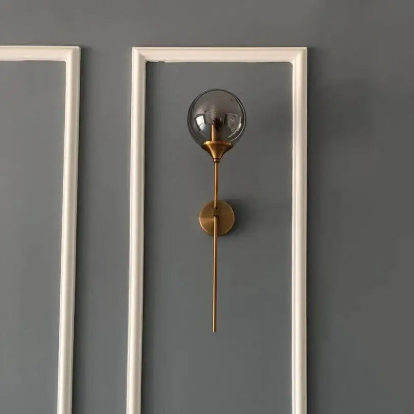 Modern brass and smoked glass wall lamp bedroom sconce