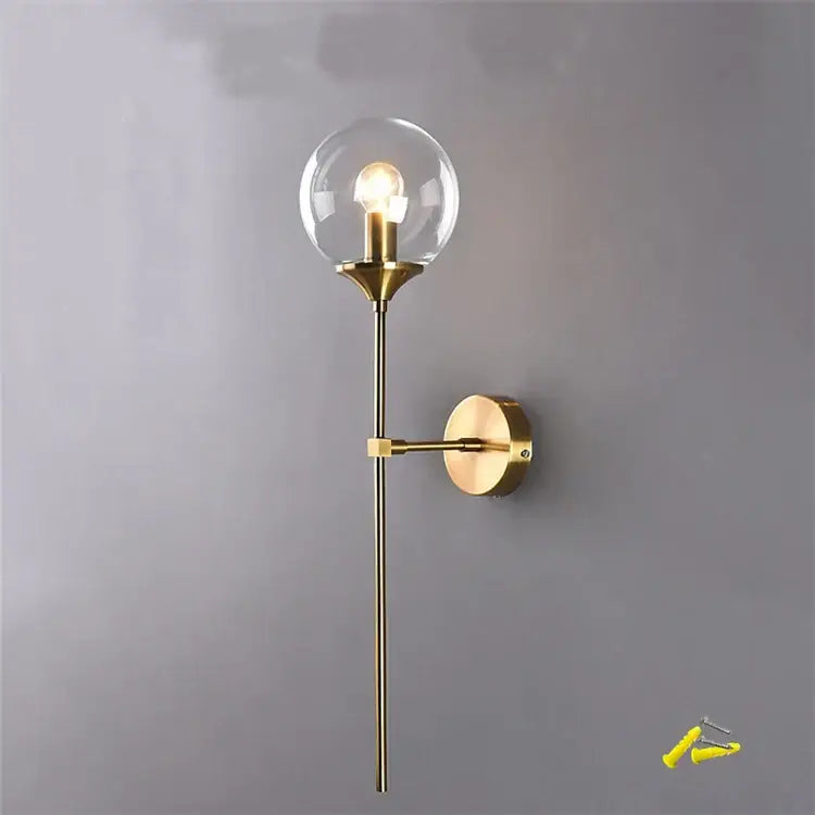 Modern brass and smoked glass wall lamp bedroom sconce