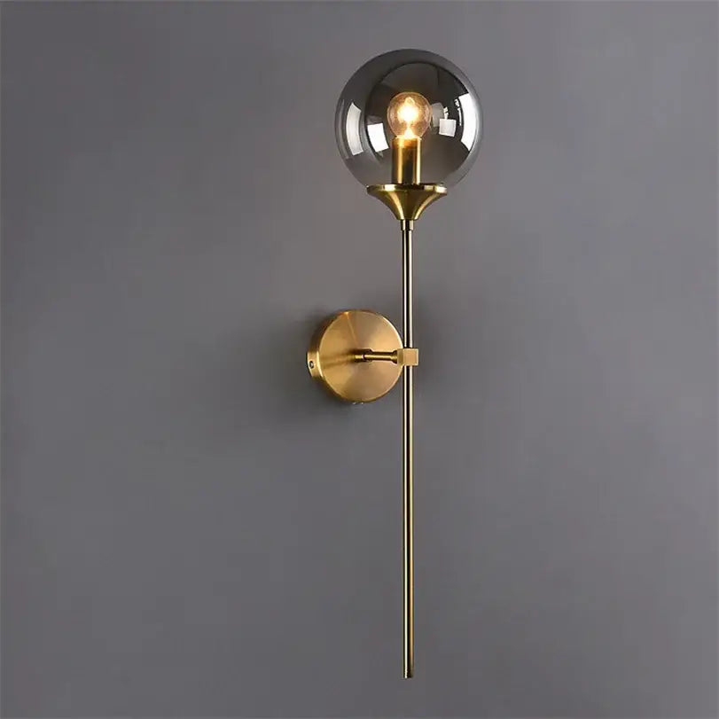 Modern brass and smoked glass wall lamp bedroom sconce