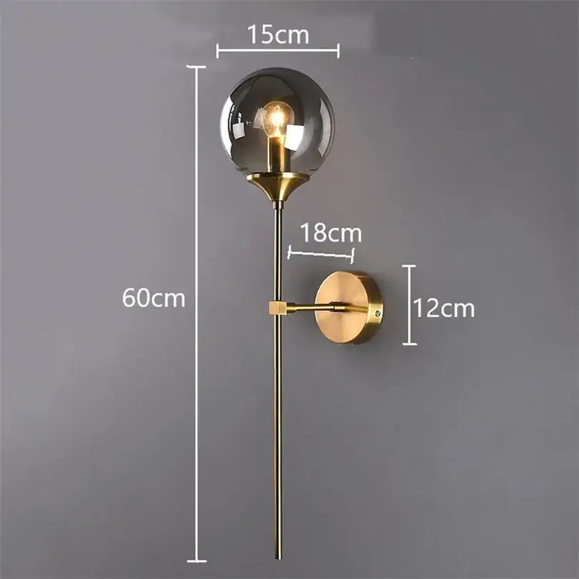 Modern brass and smoked glass wall lamp bedroom sconce