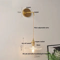 Vintage stained glass wall lamp bedroom brass light with pull chain