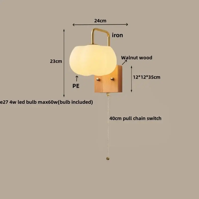 Modern walnut and brass glass wall light fixture bedroom sconce