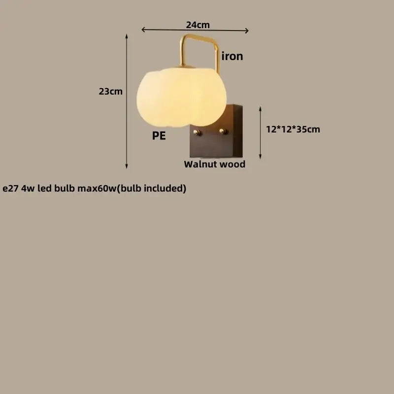 Modern walnut and brass glass wall light fixture bedroom sconce