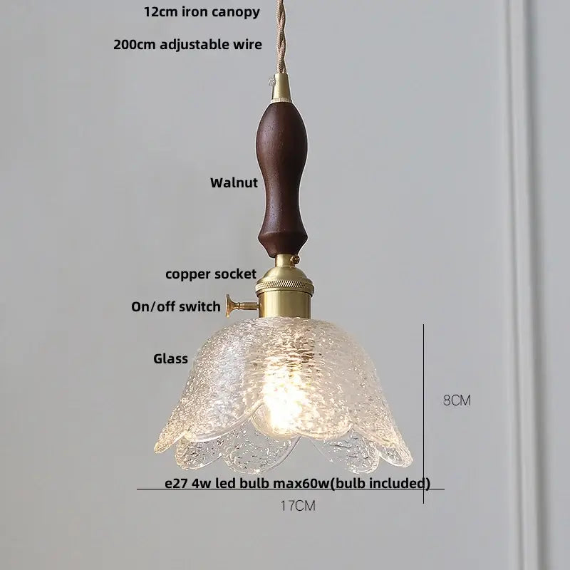 Vintage wood and glass led pendant lights for dining room
