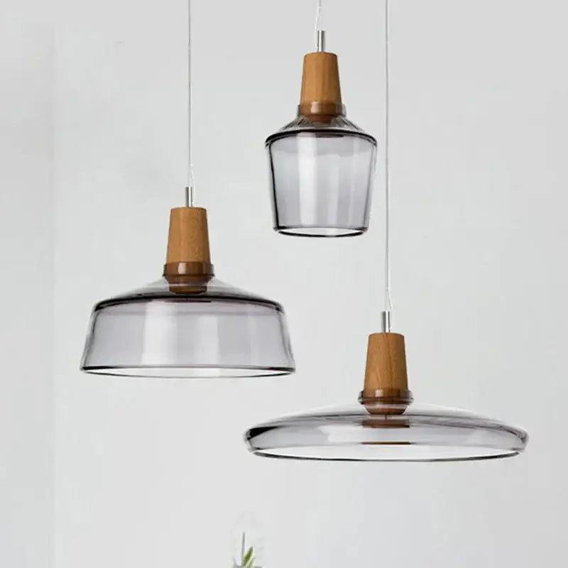 Modern smoked gray wood pendant light set of 3 dining room
