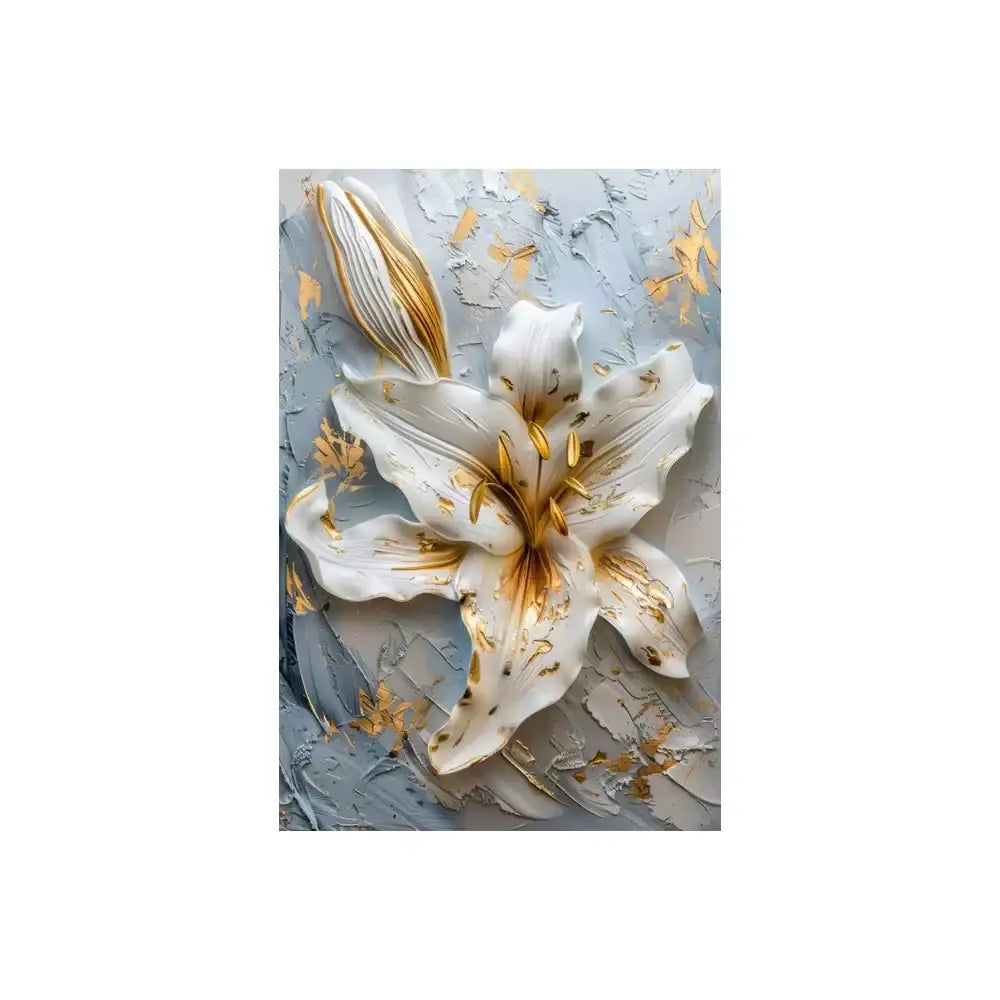 Abstract white & gold flower canvas wall art living room 3 panel decor