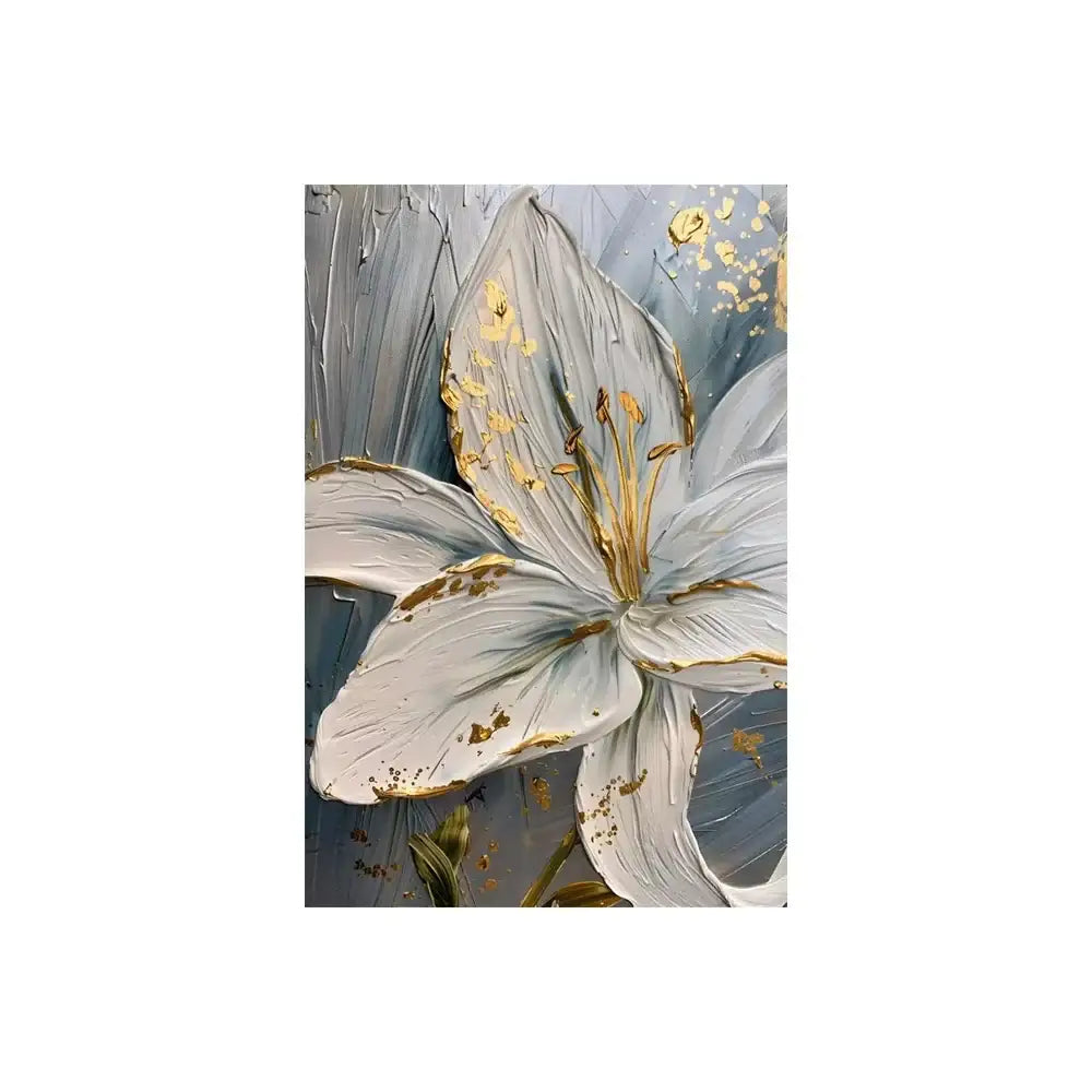 Abstract white & gold flower canvas wall art living room 3 panel decor