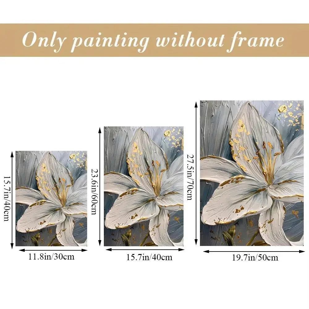 Abstract white & gold flower canvas wall art living room 3 panel decor