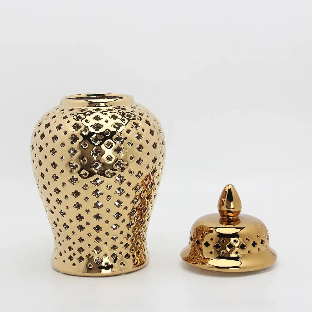 Gold ceramic carved temple jar living room decor
